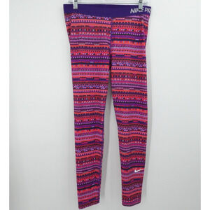 Nike Pro Leggings Womens XL Purple Pink Dri‎ Fit Aztec Design Athleisure Gym